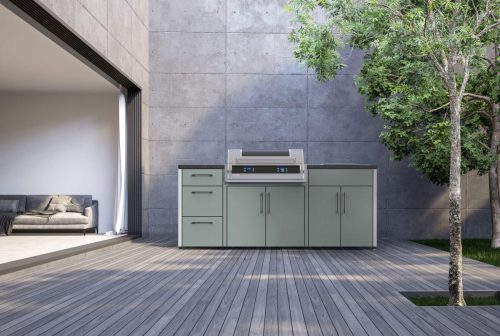 A large empty wooden terrace, loft style, between the living room and the garden